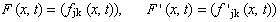 F (x, t) = (f_jk (x, t)),        F ' (x, t) = (f ' _jk (x, t))